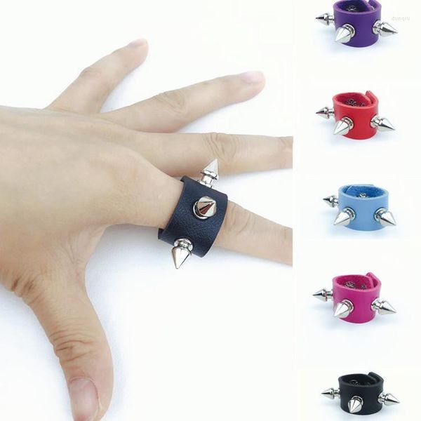 Cluster Rings Punk Rivet Multi Color Leather Ring For Men Women Creative Cool Exaggerated Personality Trend Hip Hop Rock Party Jewelry
