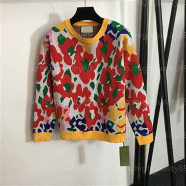 Pullover lavorato a maglia Pull Femme Maglioni Top caldo da donna Stampa floreale colorata Girocollo Maniche lunghe Maglioni per donna Maglione stilista da donna