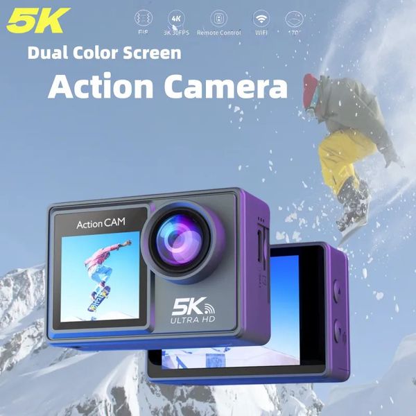 Câmeras à prova de intempéries 5K 30FPS Mini câmera de ação Wifi Dual Color Screen 170 Wide Angle 30M à prova d'água Gravador de vídeo esportivo Câmera de controle remoto 231007