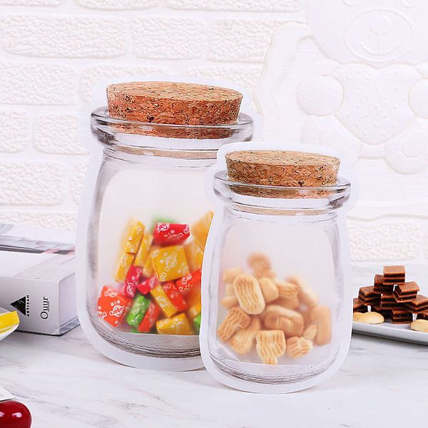 Simulação Mason Jar Garrafas PE Stand Up Bags Zipper Smell Proof Sealing Bolsas Para Frutas Secas Lanche Biscoitos Açúcar Chocolate Nozes Manter Organizador de Armazenamento de Alimentos Frescos