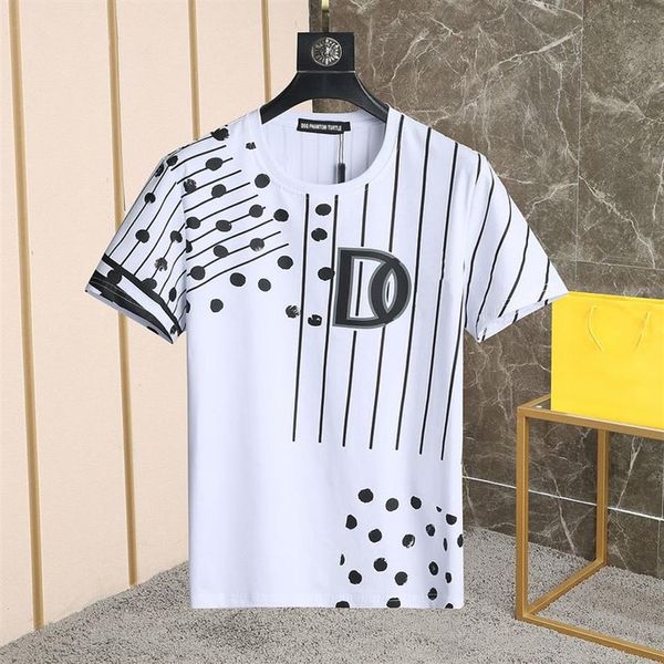 DSQ PHANTOM TURTLE Herren Designer T-Shirt Italienische Mailänder Mode Polka Dot mit Streifendruck T-Shirt Sommer Schwarz Weiß T-Shirt Hip239w