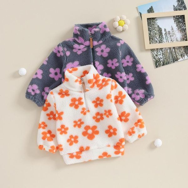 Jacken 2023-08-14 Lioraitiin 6M-4Y Kleinkind Jungen Mädchen Fleecejacke Langarm Revers Button-Down-Reißverschluss Flauschiger Mantel Winteroberbekleidung