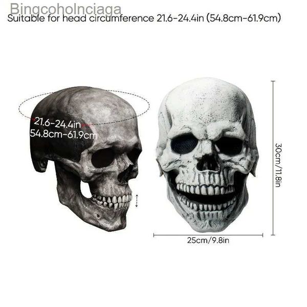 Thema Kostüm Halloween-Maske py Schädelmaske 3D gruselige Halloween-Maske mit beweglichem J Weiße menschliche Skelettmaske für Männer HalloweenL231005