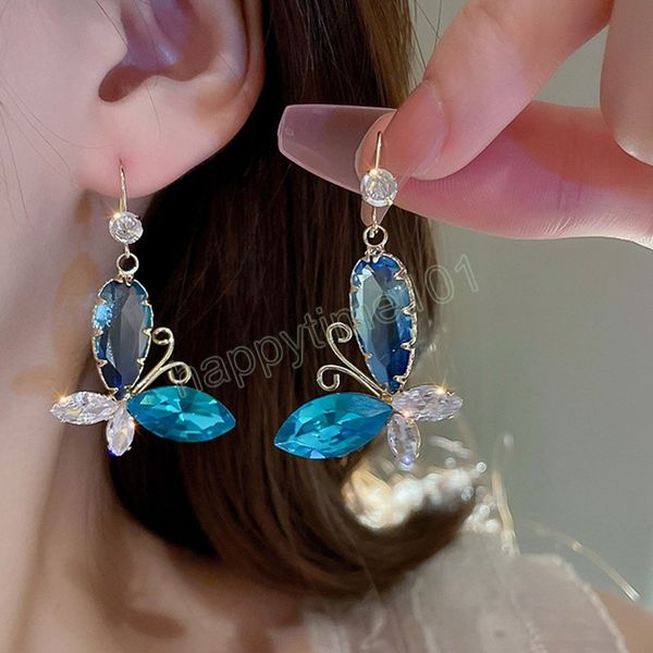 Eleganti orecchini pendenti con farfalla blu royal dal temperamento vintage per le donne, regalo di gioielli per feste con orecchini di moda coreana