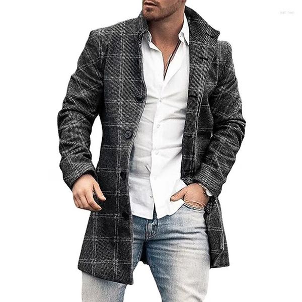 Trench da uomo scozzese stampato moda streetwear cappotto da lavoro abbigliamento da lavoro natalizio per la giacca a vento a maniche lunghe autunno inverno