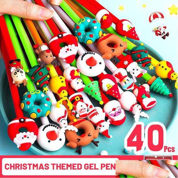 Gelstifte Großhandel 40 teile/los Nette Weihnachten Themen Stift 0,5mm Schwarze Tinte Kawaii Baum Elch Santa Geschenk Bär Schule Büro stationäre Drop D Dhbo6