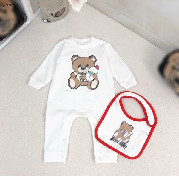 Beliebter Designer-Body mit Puppenbärenmuster für Kinder, Baumwolloveralls, Größe 66–90 cm, 2 Stück, Krabbelanzug mit angenehmem Tragegefühl und Lätzchen, Okt. 05