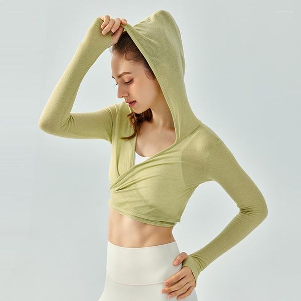 Camicie attive INLUMINE Abbigliamento yoga leggero e allentato Foro per il pollice Camicetta sportiva con cappuccio Camicetta sportiva a maniche lunghe Corsa Fitness slim Abbigliamento da strada Top