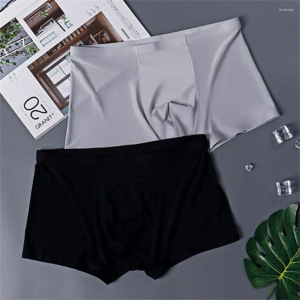 Underpants 2pcs Sexy Ice Silk Boxer Stretch Seamless Underwear Homens Sinta-se Livre Ultra-fino Shorts Masculino Calcinha Plus Size