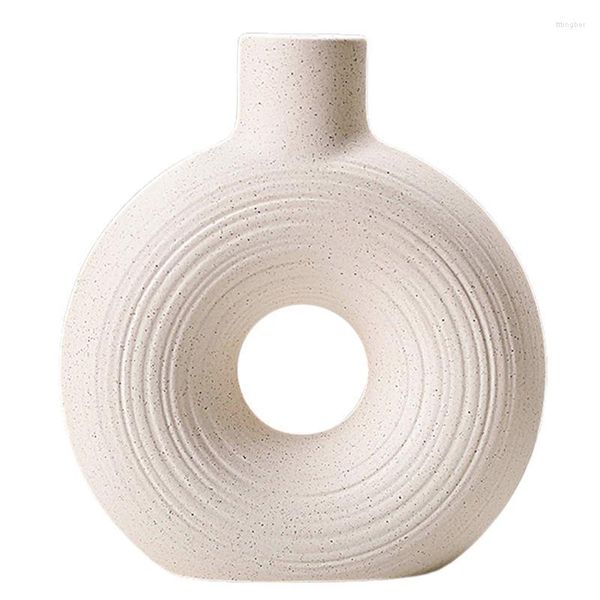 Vasen, Keramik-Kreisvase, mattiert, geometrische Blume, Metallflecken, weiß, modern, für elegante Heimdekoration