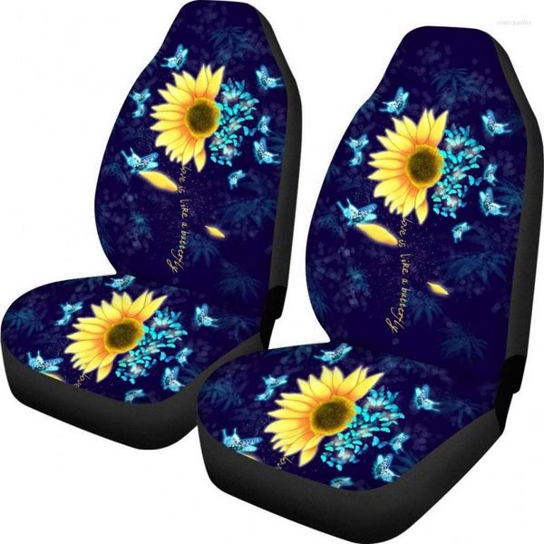 Coprisedili per auto Copri farfalle blu con design giallo girasole 2 pezzi Universal Fit Comodo secchio anteriore S