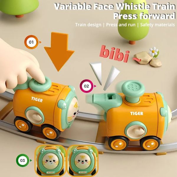 Giocattolo inerziale per auto elettrica RC Premere in modalità avanti Treno che cambia volto con fischio Materiale ABS resistente alla caduta Regalo di cartone animato per bambini 231007