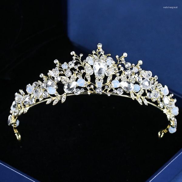 Fermagli per capelli Corona dorata della sposa con copricapo da sposa in cristallo Diademi da sposa Fasce Accessori donna Gioielli principessa Orecchini gratuiti