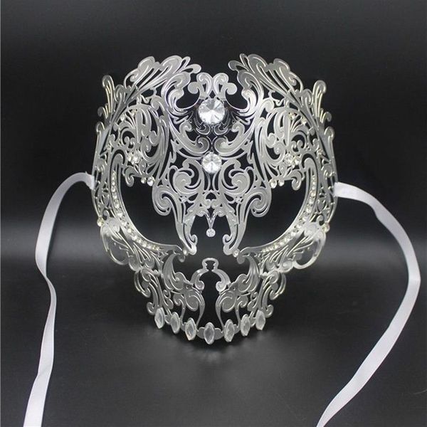 Intero- Nero Full Face Skull Uomo Donna Metallo Taglio laser Argento Maschere per feste in maschera Oro Rosso Sfera Strass Prom veneziano Ma283F
