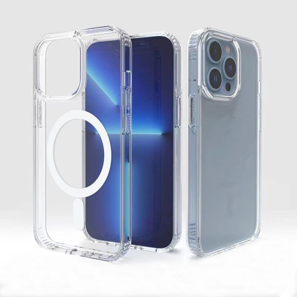 Casos de telefone magnéticos espaciais com ímãs N52 para iPhone 15 14 13 12 11 Pro Max XR XS 8 7 6 Plus Samsung S23 Ultra Premium Premium Clear Clear Choffrof Hard Cellphone Tampa