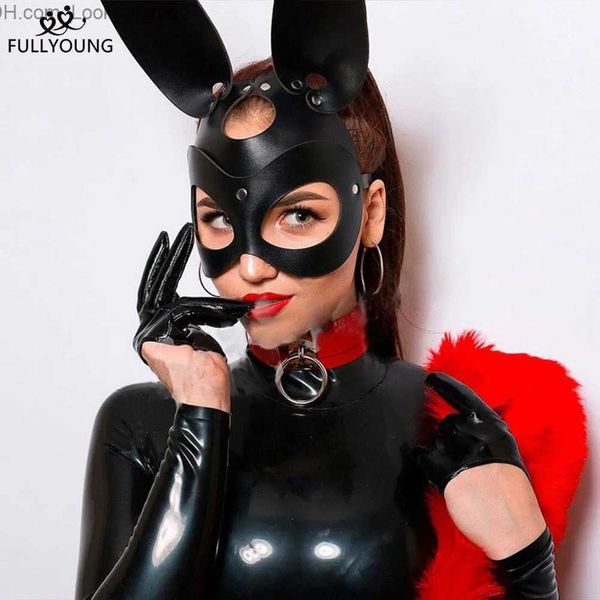 Máscaras de festa Fullyoung Sexy Máscara de Couro Bunny Girl Cosplay Masquerade Erótico Halloween Carnaval Festa Máscaras Bdsm Bondage Jogos Fetiche Máscara Q231009