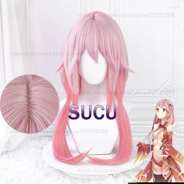 Fontes de festa anime culpado coroa yuzuriha inori peruca cosplay 60cm longo rosa gradiente resistente ao calor cabelo sintético dia das bruxas