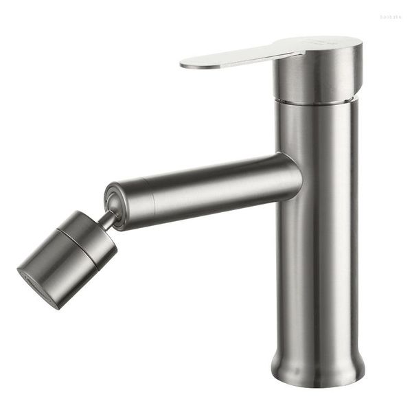 Rubinetti per lavandino del bagno Rubinetto per bidet Miscelatore per acqua fredda e acqua in acciaio inossidabile Spruzzatore 2 modalità Rubinetto a cascata con getto girevole a 360°