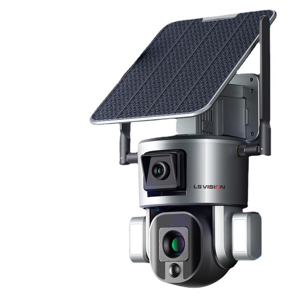 Беспроводная солнечная камера LS VISION 4K 4G, 8 МП, Wi-Fi, двойной объектив, 4X 10X оптический зум с солнечной панелью, PTZ-камера слежения за гуманоидом