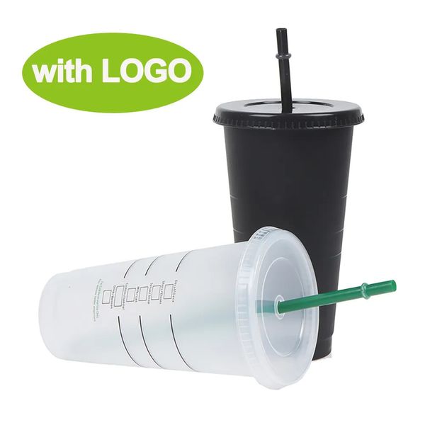 Tassen Kaffeetasse mit Strohhalm und Deckel, 710 ml, wiederverwendbar, lebensmittelechtes PP, Farbwechselbecher, kaltes Wasser, transparenter Kunststoffbecher für Reisen, 231007