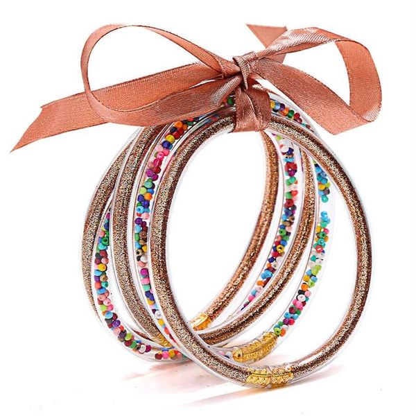 Glitter geléia pulseiras multicolorido silicone conjunto fita bowknot pó decoração moda amizade círculo pulseiras 5 pçs q0719181j