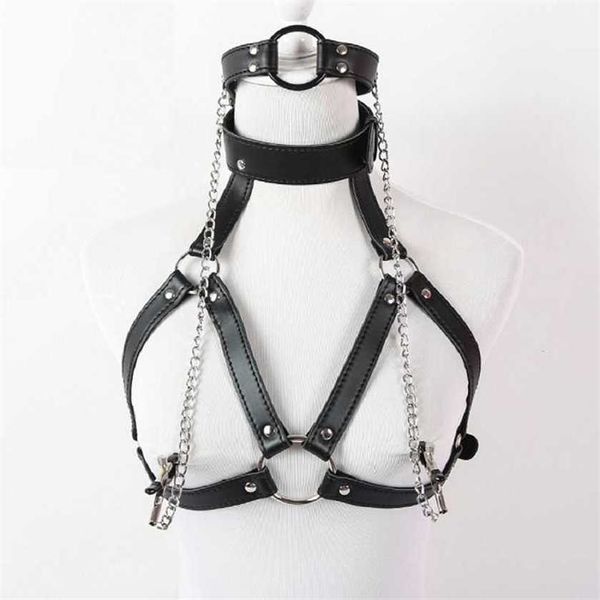 nxy giocattoli del sesso uomo BDSM Bondage Pu Imbracatura in pelle Restraint Bocca Gag Ball Set di capezzoli Donne sexy Lingerie Goth Fetish Abbigliamento erotico