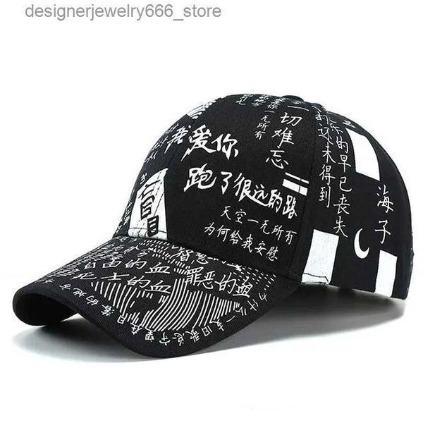 Cappellini con lettere cinesi Cappelli snap-back regolabili Cappellini da golf da donna di marca Berretto da baseball estivo Cappellini da sole Graffiti Visiera Hip Hop Cappello primaverile Q231009