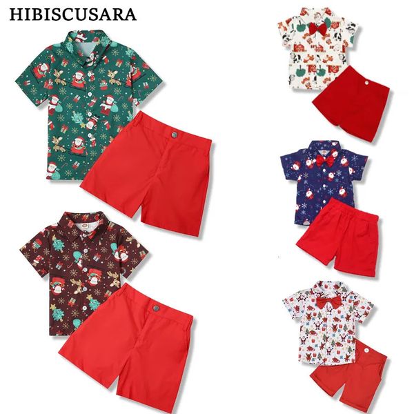 Conjuntos de roupas crianças crianças camisa de natal shorts conjuntos de roupas meninos verão camisa de manga curta calças curtas 2pcs roupas papai noel para o natal 231006