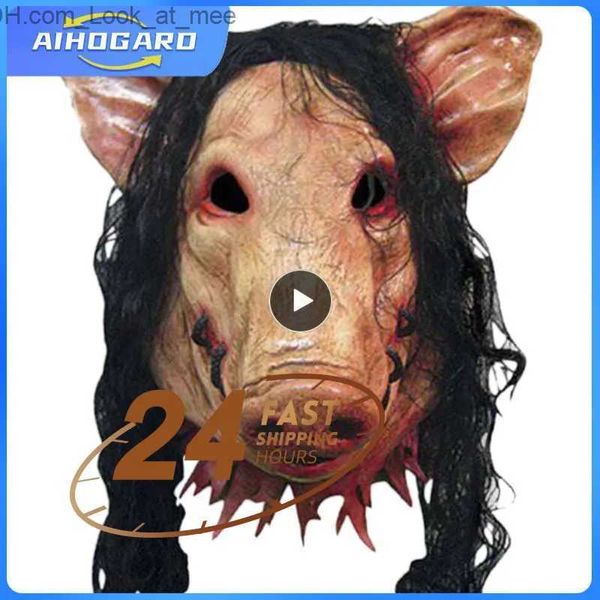 Partymasken 1~10PCS Halloween Gruselige Säge Schweinekopfmaske Cosplay Party Schreckliche Tiermasken Vollgesichtslatexmaske Halloween Party Dekoration Q231007