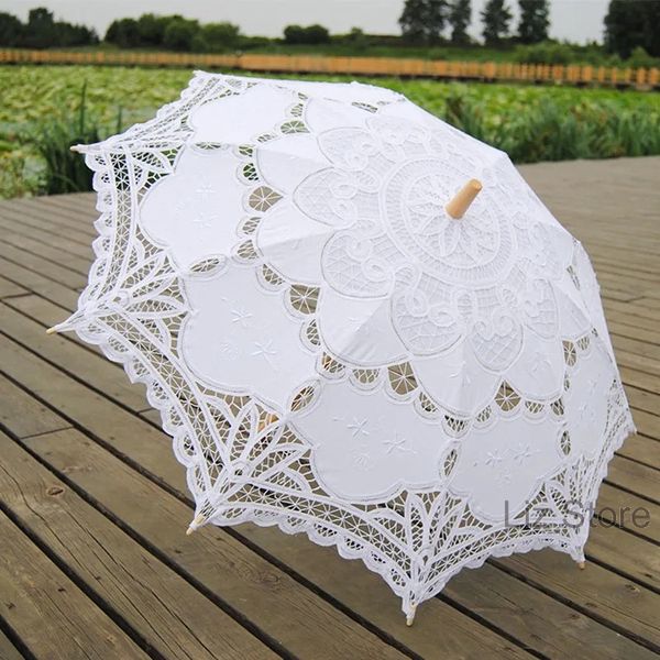 Casamento rendas guarda-chuva de noiva vintage oco rendas guarda-chuva fotografia adereços desempenho guarda-chuvas punho madeira artesanato guarda-sóis th1102