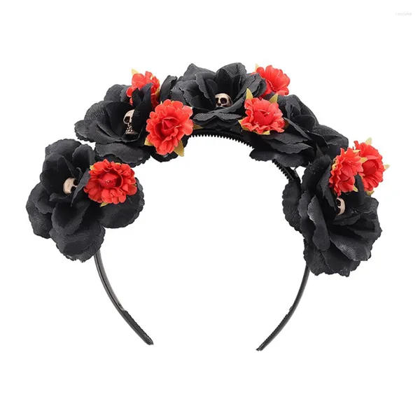 Bandane Scrunchies neri Capelli Fascia per capelli di Halloween Copricapo a fiori Copricapo a cerchio