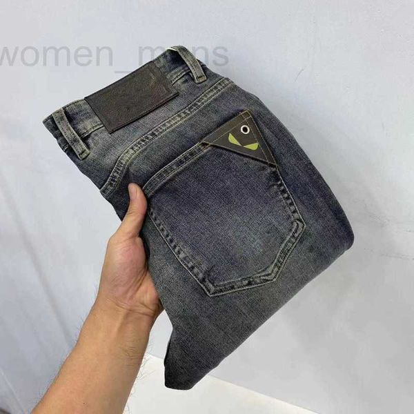 Jeans da uomo firmati Designer di lusso Lettera grigia Stampa Premium lavato fila superiore Patch moto Pantaloni da lavoro vintage elasticizzati 1L0K