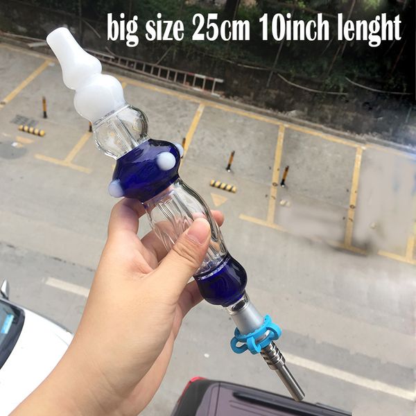 Große Größe 10 Zoll Glas Bong Kit Wasserpfeifen 14 mm Joint Dab Stroh Bohrinseln NC Set Rauchen Wasserpfeifen mit männlicher Titanspitze