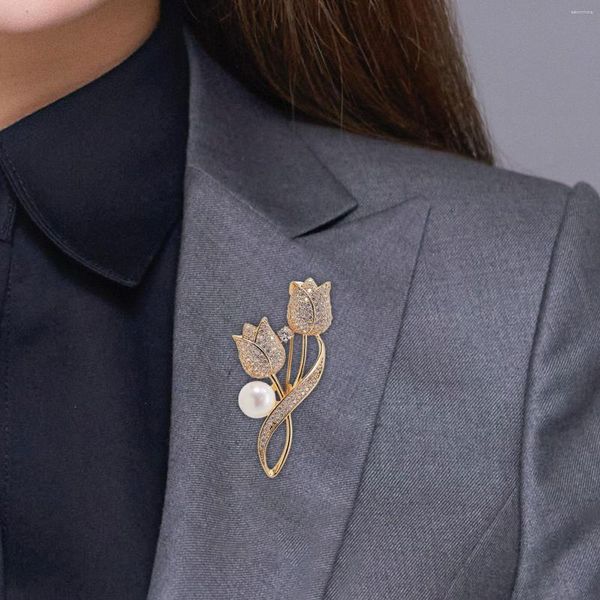 Broschen Strass Brosche Pin Dekoration Tulpe Blume Revers Abzeichen für Frauen Hochzeitstag Kleidung Bankett