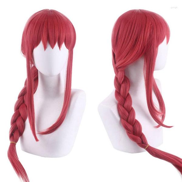 Fontes de festa anime motosserra homem peruca makima longo rosa cabelo vermelho cosplay role play halloween sintético 75cm mulher