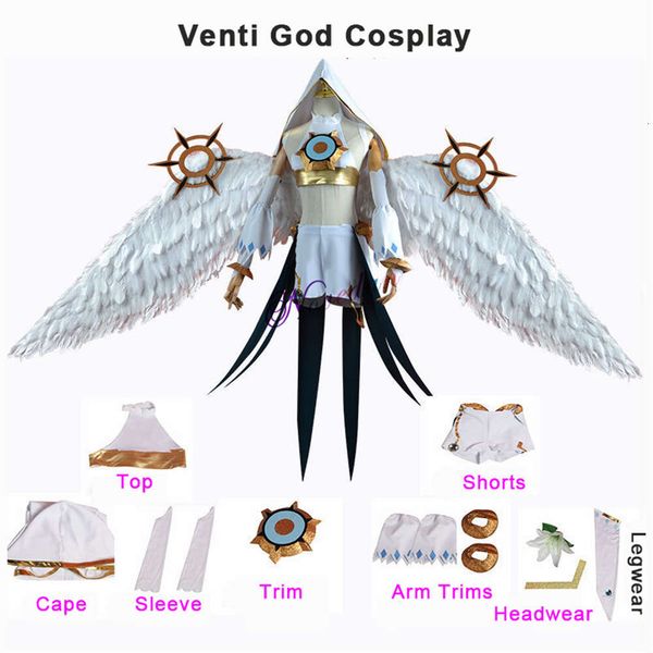 Genshin impacto venti deus cosplay traje mondstadt vento venti arconte cosplay jogo terno uniforme asa de anjo halloween costumecosplay