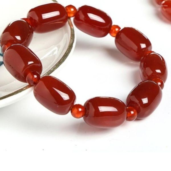 Armreif, natürliches rotes Achat-Fass-Perlen-Armband, ethnischer Schmuck, Brasilien-Herren-Transfer-Armband.