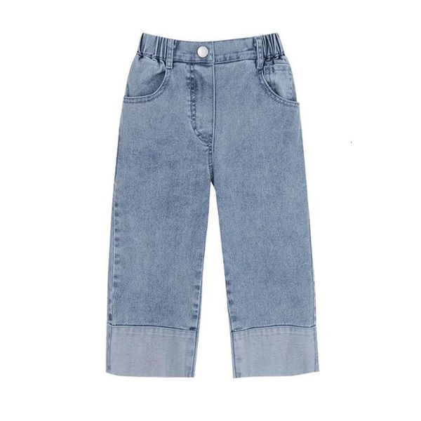 Hosen Herbst und Frühling Jeanshose mit weitem Bein für Mädchen Stilvolle und bequeme trendige Jeans mit Umschlagmanschette für Mädchen 3–6 Jahre 231007