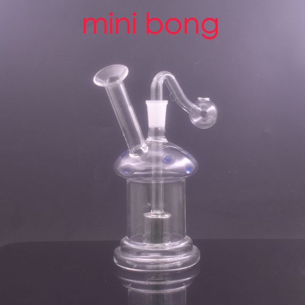 Mini narghilè colorato all'ingrosso 10mm fungo femminile Bruciatore a olio in vetro Bong Tubi per acqua con riciclatore Mini Dab Rig Bong a mano
