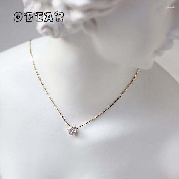 Colares de pingente de aço inoxidável banhado a ouro 18k simples seis garras zircão colar feminino moda requintado versátil banquete jóias