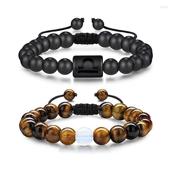 Conjunto de fios com pedra de olho de tigre natural, pulseira com contas para homens e mulheres, 12 signos do zodíaco, casal, joias de tecelagem, acessórios manuais