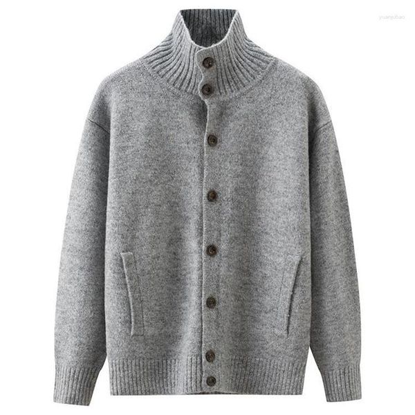 Camisolas masculinas outono inverno homens malha cardigan suéter único breasted moda elegante casual grosso masculino gola alta casaco quente