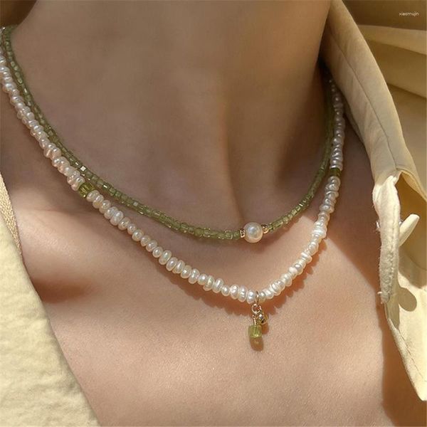 Ciondoli in pietra naturale peridoto perla d'acqua dolce collana da donna impilati lusso design di nicchia S925 gioielli in argento catena clavicola regalo per ragazza
