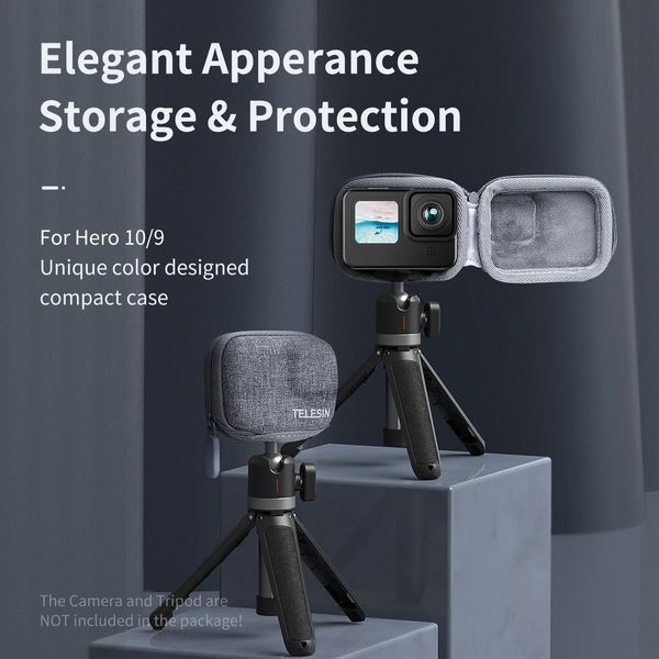 Acessórios para bolsa de câmera TELESIN Mini bolsa de proteção de armazenamento escovada meio aberta estojo de transporte de liberação rápida para GoPro 12 Hero 11 10 9 preto 231007
