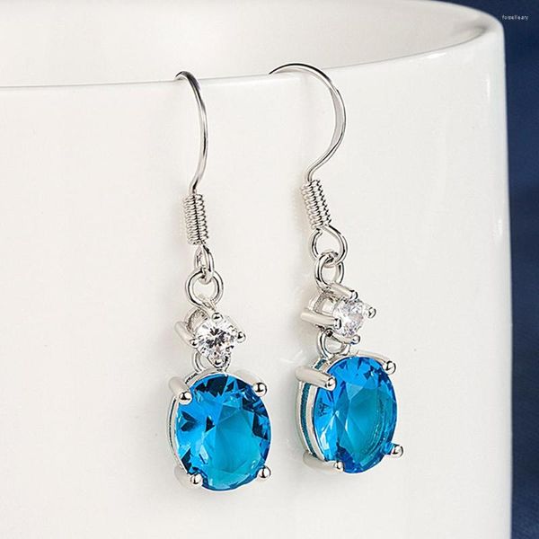 Brincos pendurados moda azul cristal topázio aquamarine pedras preciosas zircão diamantes gota para mulheres branco ouro prata cor brincos joias