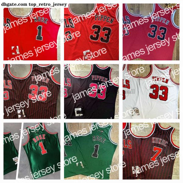 College Basketball indossa maglie da basket Retro maglie da basket con ricamo reale 1 Derrick 7 Toni Rose Kukoc 33 Scottie 91 Dennis Pippen Rodman Mitchell Ness