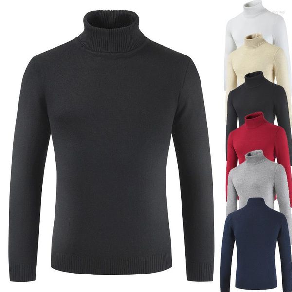 Suéter Masculino Outono E Inverno Cor Sólida Pulôver Coreano Slim Fit Elástico Suéter De Pescoço Alto