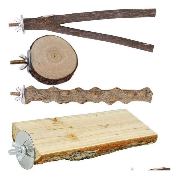 Altre forniture per uccelli 4 pezzi supporto persico in legno naturale incluso bastone d'uva zampa forchetta per macinare giocattoli per pappagalli per parrocchetti esercizio di masticazione Dhmhb