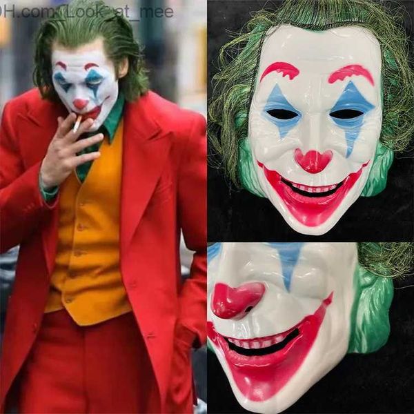 Máscaras de festa 25cm x 13cm Joker Halloween Facecover Máscaras de plástico com cabelo Filmes de terror Festa Performance Cosplay Trajes Acessórios Q231009
