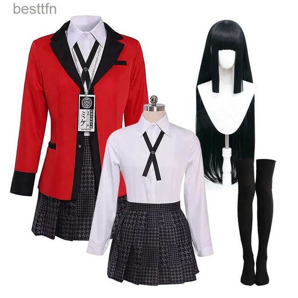 Costume a tema Anime Kakegurui Jabami Yumeko Cosplay Come Compulsive Gambler Ragazze della scuola giapponese JK Uniforme Halloween Arriva Parrucca SuitL231007